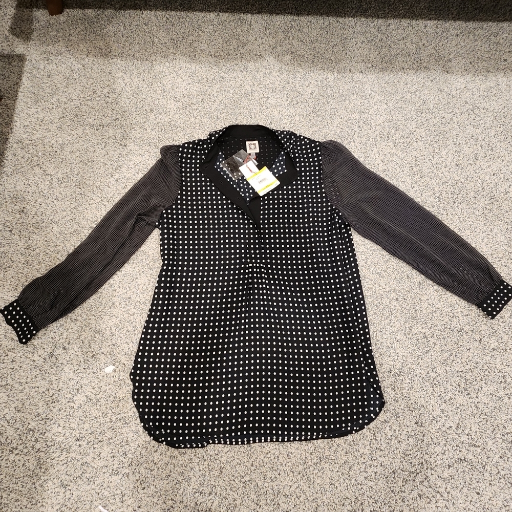 NWT Black w/ Polka Dots Anne Klein Blouse